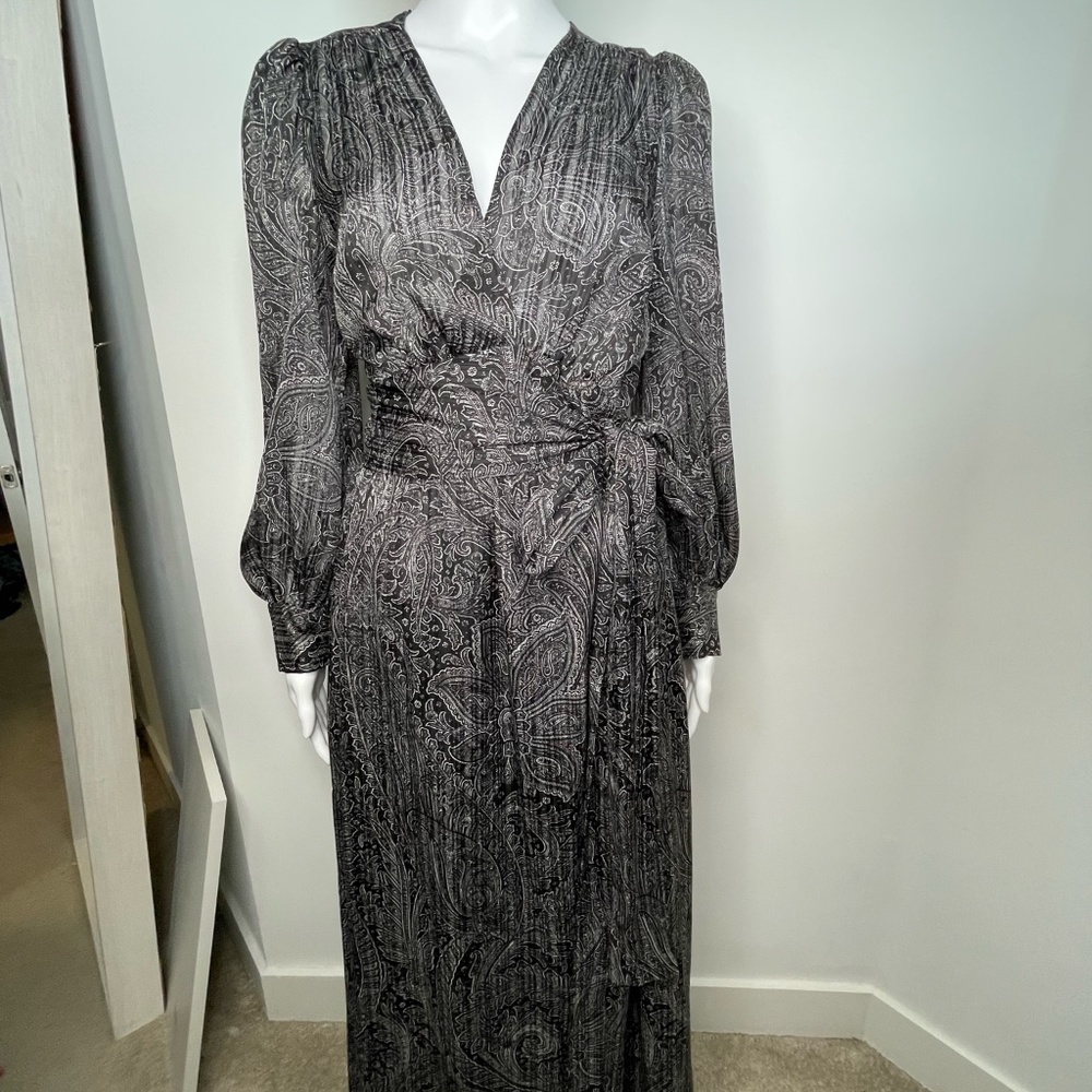 Zara Black Paisley Printed Crossover Long Maxi Wrap Dress LARGE